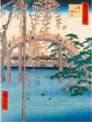Ando Hiroshige - Wisteria at Kameido Tenjin Shrine