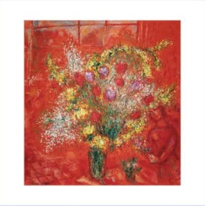 Fleurs sur fond rouge